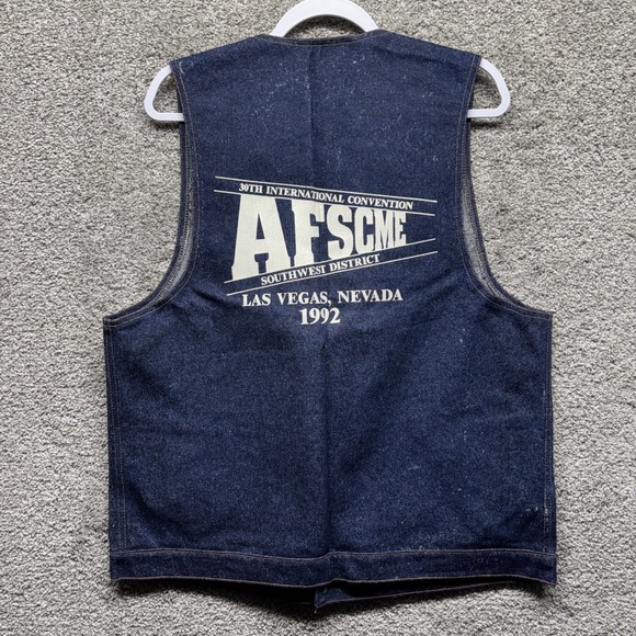 AFSCME Olde Oak Other - Vintage AFSCME White Oak Cone Denim Mens Vest XL 30th Convention Vegas 1992 NEW